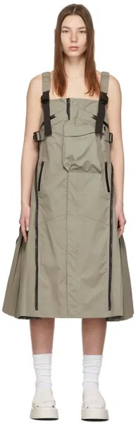 Платье средней длины из тафты цвета хаки ACRONYM Edition sacai