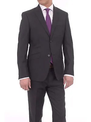 Однотонный темно-серый шерстяной костюм с двумя пуговицами и заостренными лацканами Ideal Slim Fit