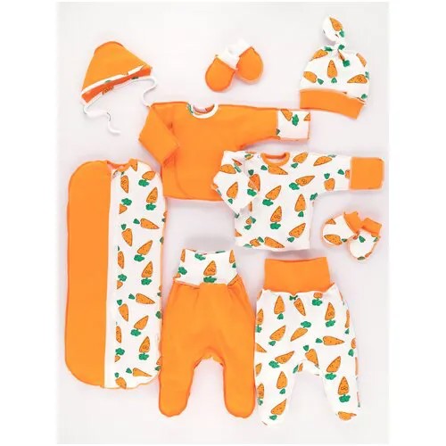 Комплект одежды  Снолики детский, пеленка-кокон и рукавицы и ползунки и шапка и чепчик и распашонка, повседневный стиль, подарочная упаковка, манжеты, размер 56, белый, оранжевый