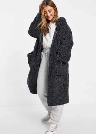 Темно-серая уплотненная куртка-парка из искусственного меха ASOS DESIGN-Серый