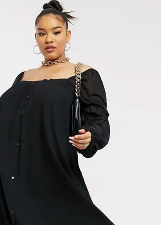 Черное свободное платье мини с пуговицами In The Style Plus x Lorna Luxe-Черный