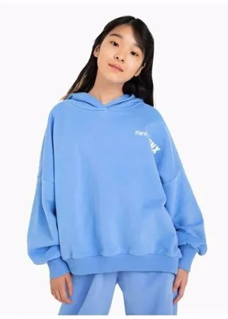 Голубое худи oversize с принтом Thank you для девочки Gloria Jeans, размер 14+/164