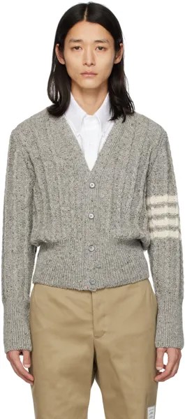Серый светлый вязаный кардиган косой вязки Thom Browne