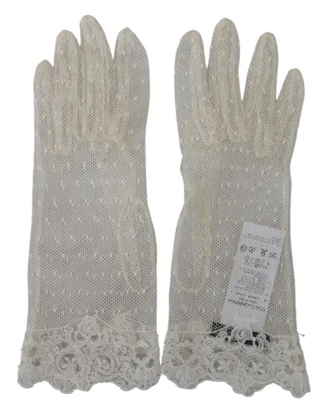 DOLCE - GABBANA Перчатки Хлопковые белые кружевные варежки длиной до запястья s. 8,5/XL 650 долларов США