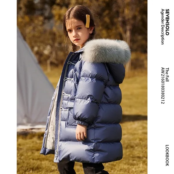 Пуховик для девочек, зимняя одежда, детская зимняя стеганая куртка средней длины в западном стиле с пряжкой из рога