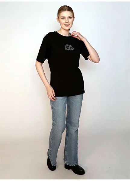 Черная женская футболка с круглым вырезом и принтом 242 LCF 242011 LADES BLACK Lee Cooper, черный