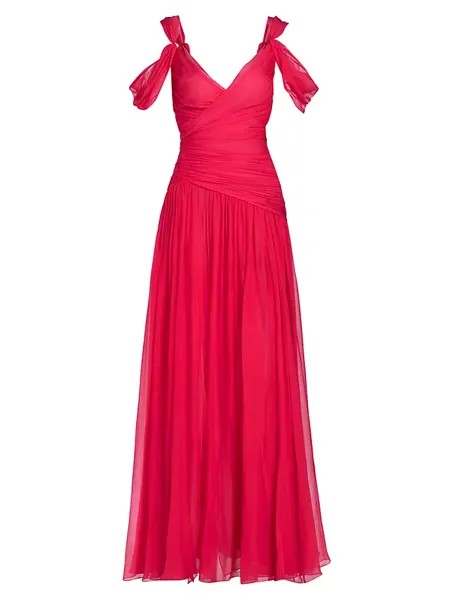 Драпированное шелковое шифоновое платье с открытыми плечами Oscar De La Renta, вишнёвый