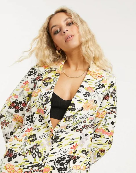 Пиджак кремового цвета с цветочным принтом Topshop-Мульти