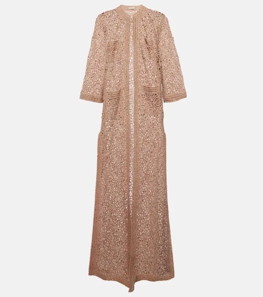 Кардиган из смесового хлопка с макраме Elie Saab, бежевый