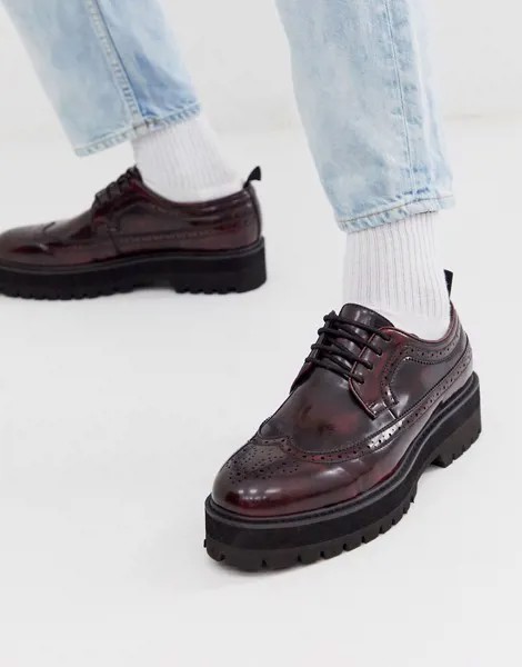 Бордовые броги из искусственной кожи на массивной подошве ASOS DESIGN-Красный