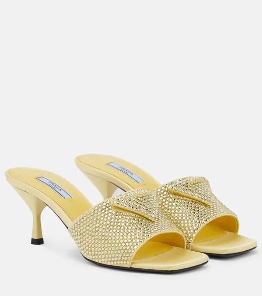 Атласные мюли с кристаллами Prada, желтый