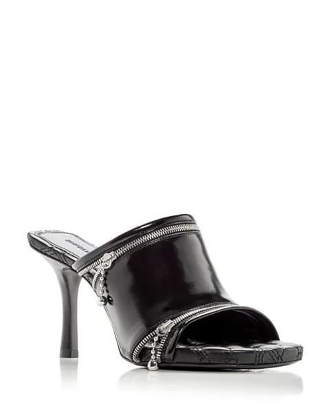 Женские шлепанцы на высоком каблуке с открытым носком Burberry, цвет Black