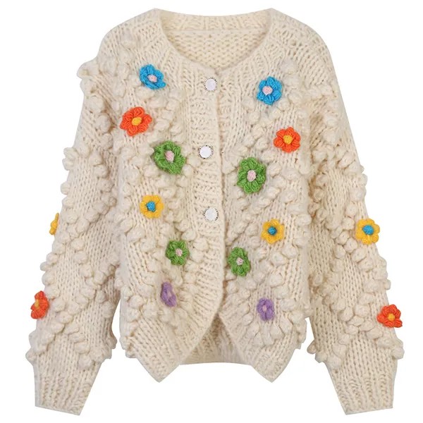Женский свитер с цветочным принтом, персиковый Кардиган с длинным рукавом, осень 2022
