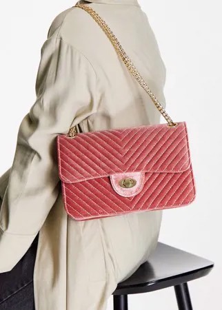 Розовая стеганая сумка через плечо из бархата My Accessories London-Розовый цвет