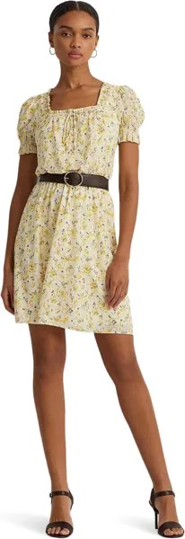 Платье LAUREN Ralph Lauren Floral Georgette Puff-Sleeve Dress, цвет Cream/Yellow Multi