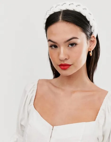 Плетеный обруч со стразами ASOS DESIGN-Белый