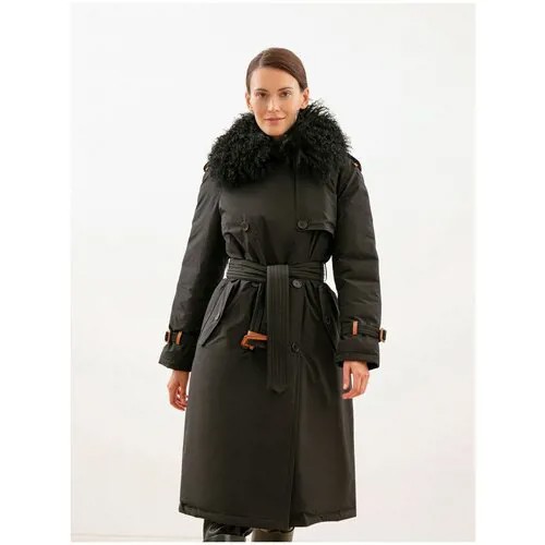 Пальто  Pompa зимнее, силуэт трапеция, удлиненное, размер 52/170, черный