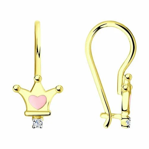 Серьги Diamant, желтое золото, 585 проба, фианит, эмаль, , золото
