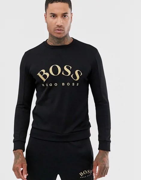 Черный свитшот с золотистым логотипом BOSS Athleisure