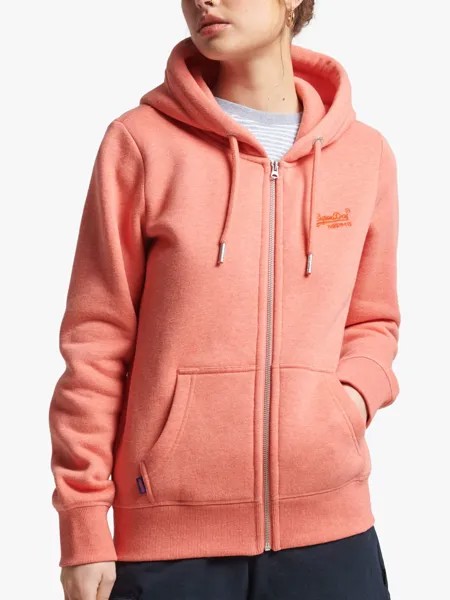 Худи Superdry Vintage Logo из органической смеси хлопка на молнии спереди, коралловый