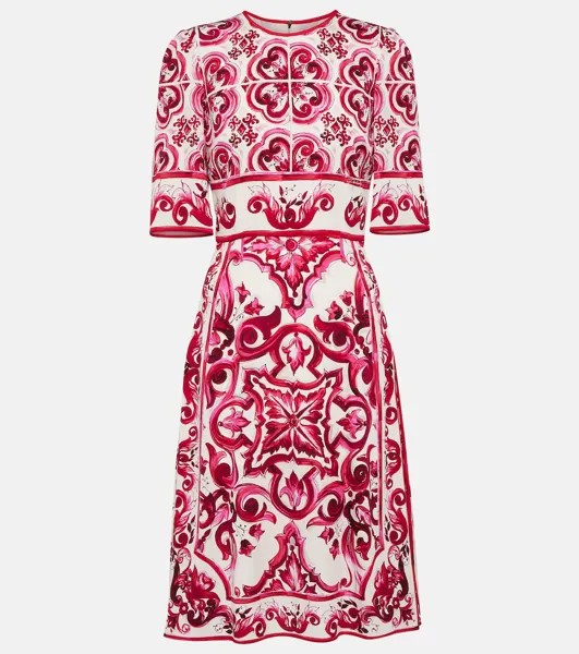 Платье миди из шармеза с принтом DOLCE&GABBANA, разноцветный