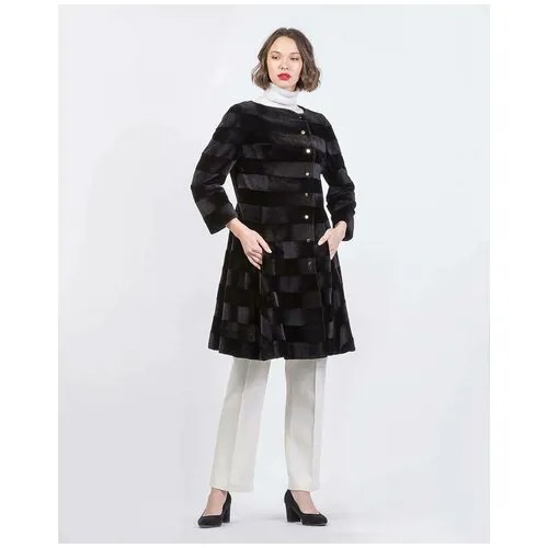 Пальто Borbonese, норка, силуэт прилегающий, пояс/ремень, размер 44, черный