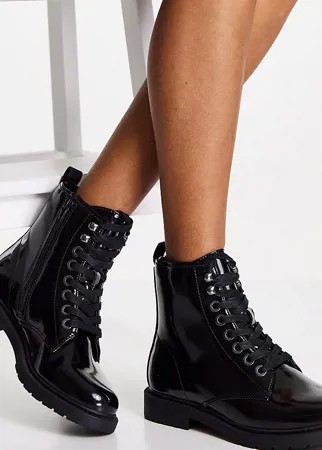 Черные массивные ботинки для очень широкой стопы, на плоской подошве, со шнуровкой Simply Be Extra Wide Fit-Черный цвет