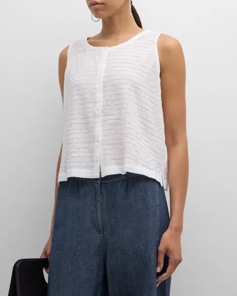 Рубашка свободного кроя из вуали из органического хлопка Grid Eileen Fisher, цвет White