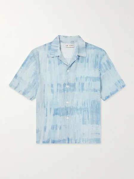 Полосатая рубашка с принтом из смесового хлопка OUR LEGACY, синий