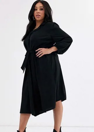 Черное платье-рубашка миди с пуговицами ASOS DESIGN Curve-Черный цвет
