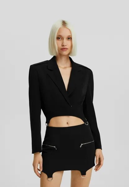 Пиджак Cropped With Straps Bershka, черный