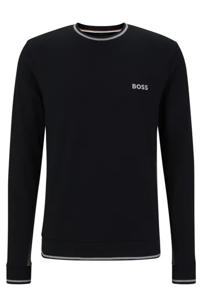 Лонгслив Hugo Boss Cotton-blend Loungewear With Embroidered Logo, черный