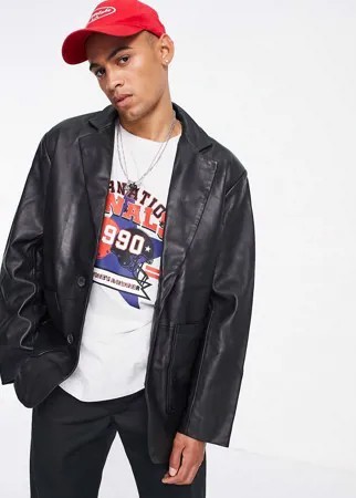 Черная кожаная куртка ASOS DESIGN-Черный цвет