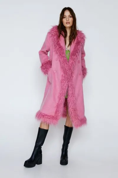 Шерстяное пальто премиум-класса с отделкой из искусственного меха Nasty Gal, розовый