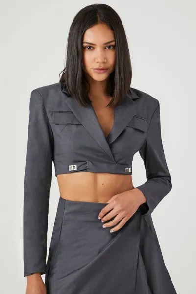 Укороченный пиджак с зубчатыми лацканами Forever 21, серый