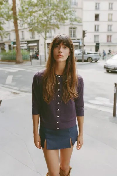 Вязаный кардиган с бисером и стразами ZARA, цвет plum