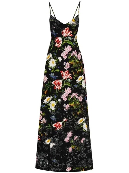 Oscar de la Renta поплиновое платье макси Unfinished Floral, черный