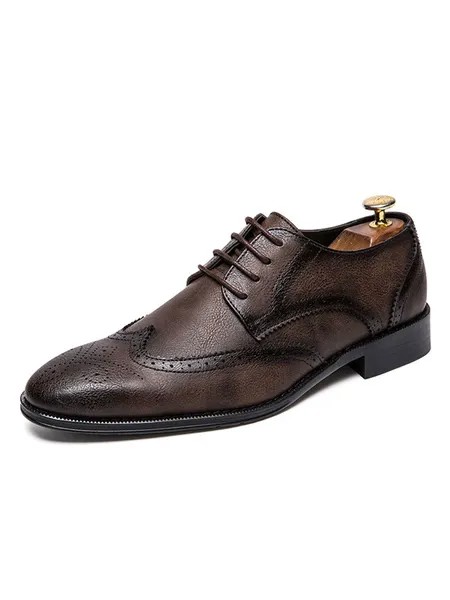 Milanoo Men's Wingtip Oxfords Lace Up Dress Shoes