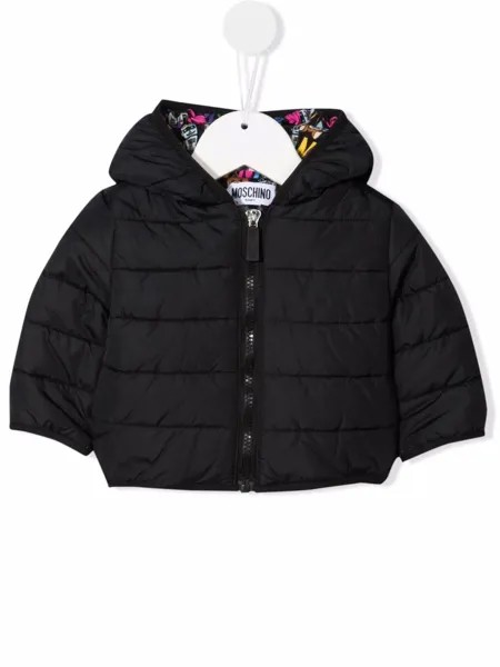 Moschino Kids пуховик с капюшоном и логотипом