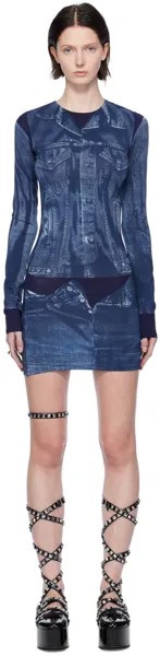 Темно-синее мини-платье Trompe Loeil Jean Paul Gaultier