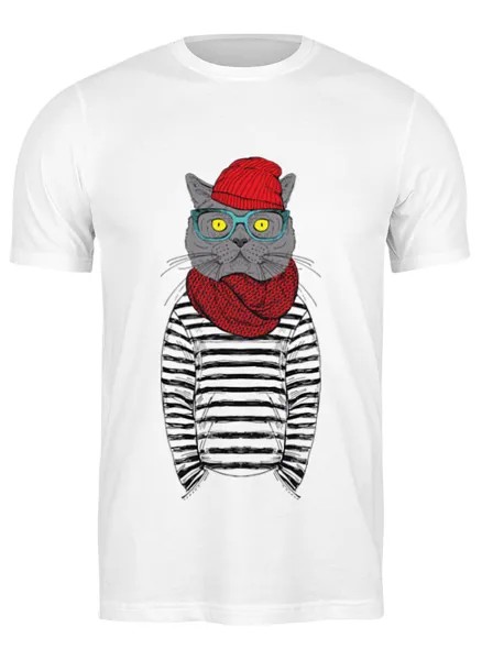 Футболка мужская Cat hipster Printio белая L