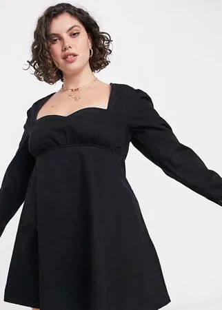 Черное джинсовое платье в стиле бэби-долл ASOS DESIGN Curve-Черный цвет