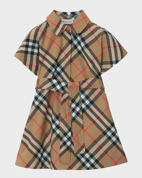 Платье-рубашка Giuletta в клетку для девочек Burberry, цвет Sand Check