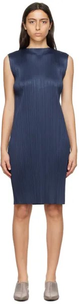 Темно-синее платье миди в августовских цветах Pleats Please Issey Miyake