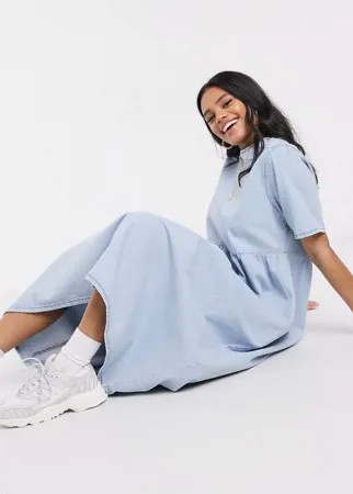 Синее свободное джинсовое платье миди ASOS DESIGN-Синий