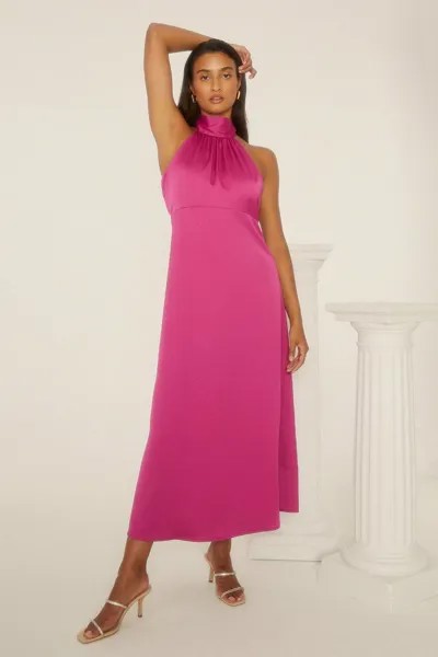 Миниатюрное платье миди с вырезом через шею и бретелькой на шее Oasis, розовый