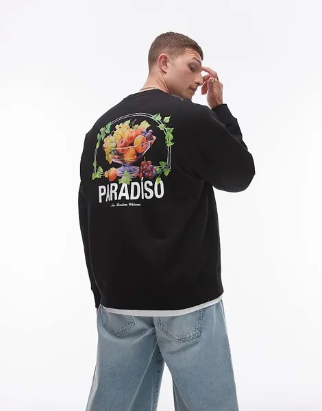 Topman – черная толстовка оверсайз с принтом Paradiso спереди и сзади