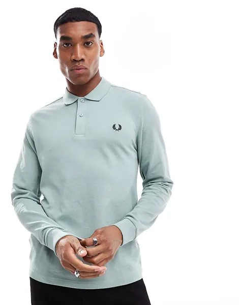 Голубая рубашка-поло с длинными рукавами Fred Perry