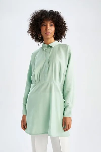 Базовая рубашка-туника с длинными рукавами Relax Fit DeFacto, зеленый
