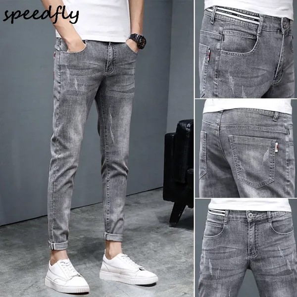 2021 модные повседневные джинсовые мужские осенние новые джинсы для подростков 2021 Ретро корейские узкие модные эластичные джинсы с маленьки...